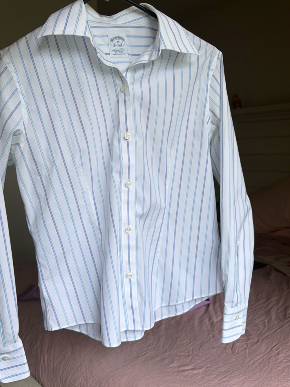 Brooks Brothers White Dress Shirt with Light Blue Pinstripes